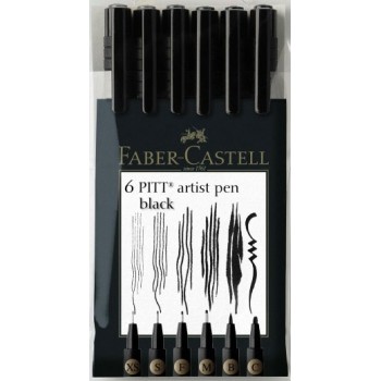 Faber-castell - Pitt Artist Pen Wallet - 6 Pen Set - Black India ink